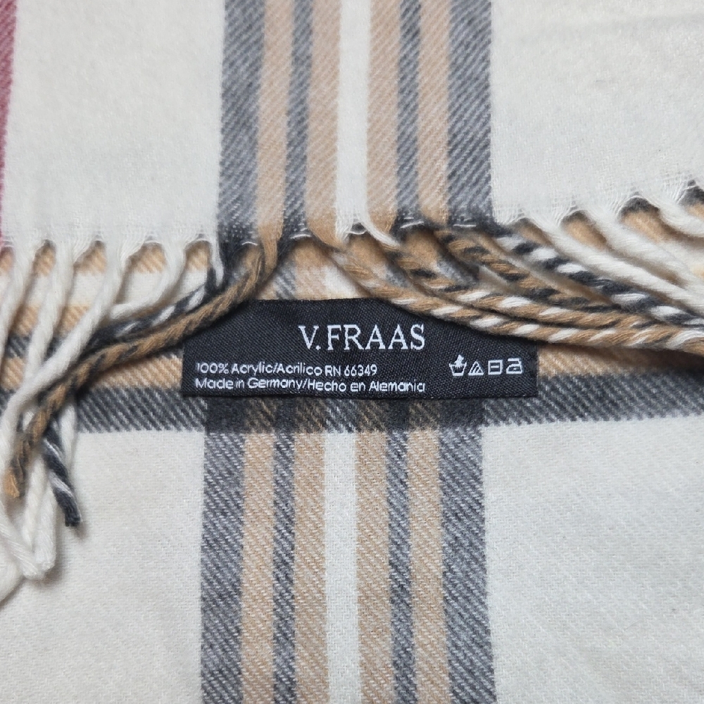 V. FRAAS Plaid Scarf in Cream, Brown, and Red - Picture 2 of 2